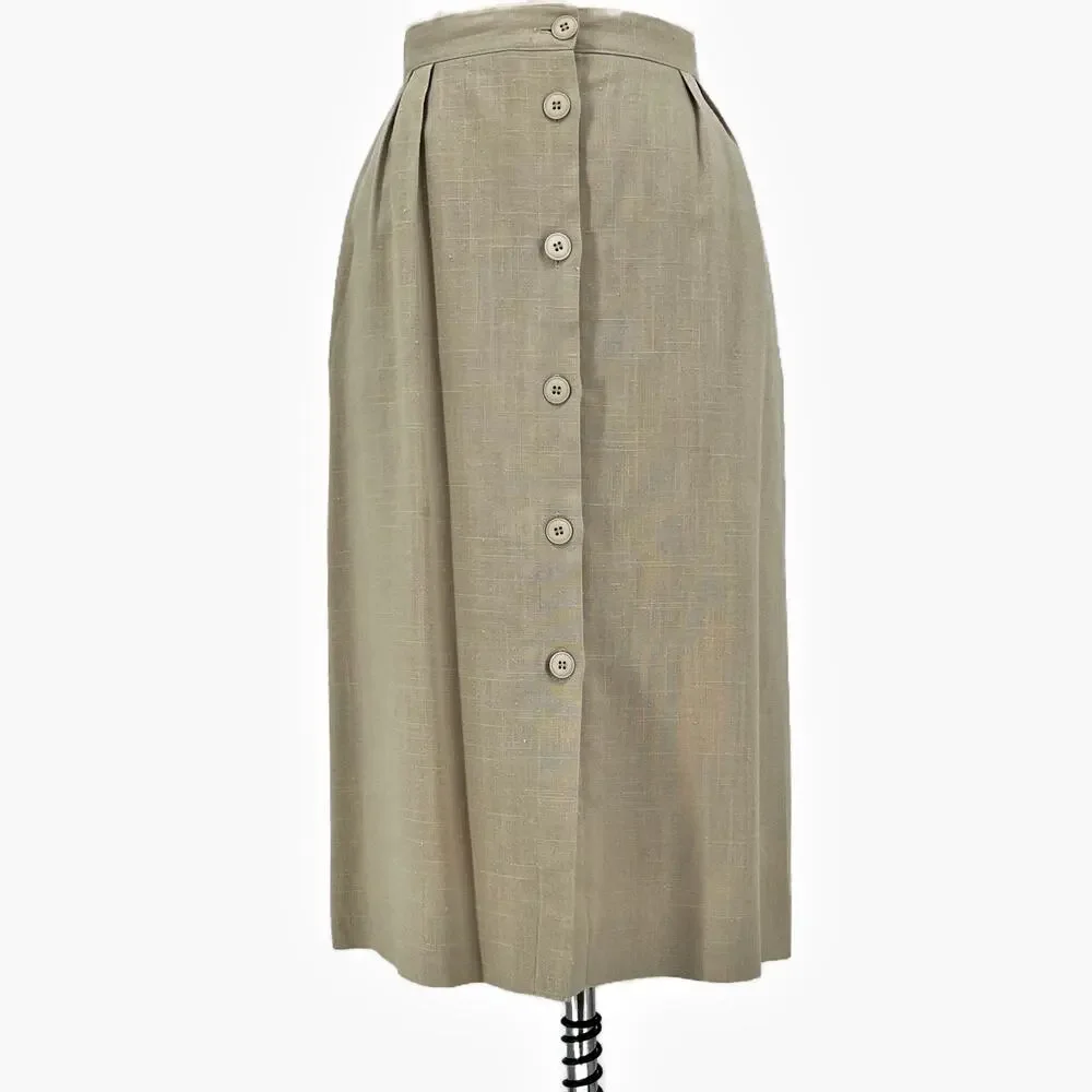 Vintage 70s/80s Jones New York Beige Linen Button Front Midi Skirt Large - Picture 4 of 10